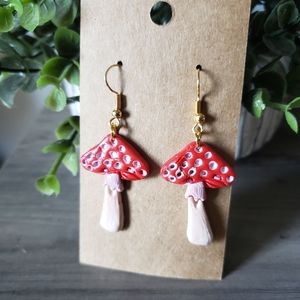 Handmade hand painted Mushroom dangle earrings
